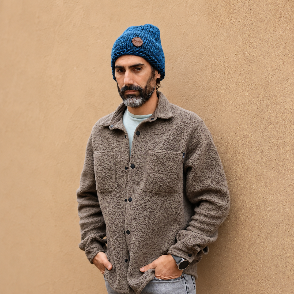 Paarse merino wollen beanie