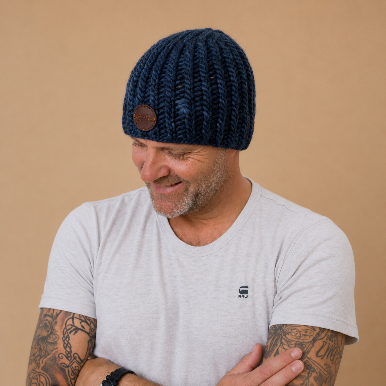 Blauwe merino wollen muts