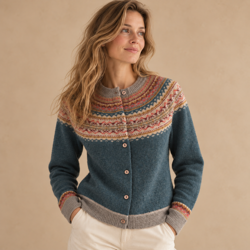 Blauw fair isle wollen vest van Eribé