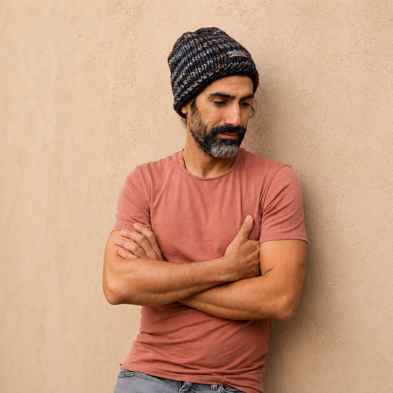 Paarse merino wollen beanie