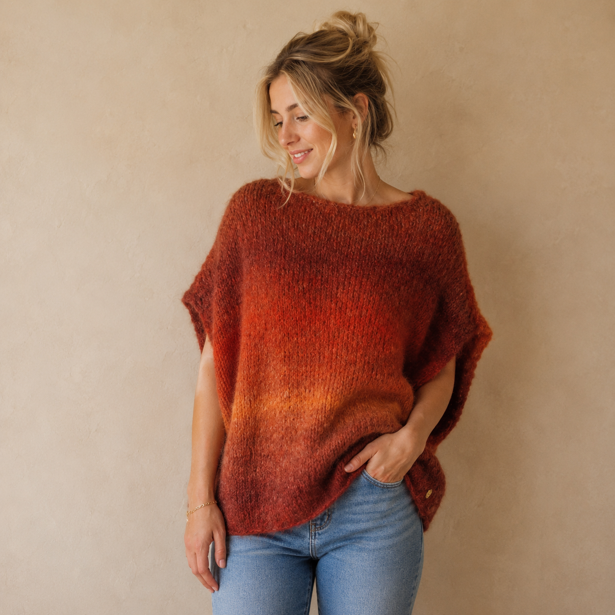 Bruin oranje wollen spencer