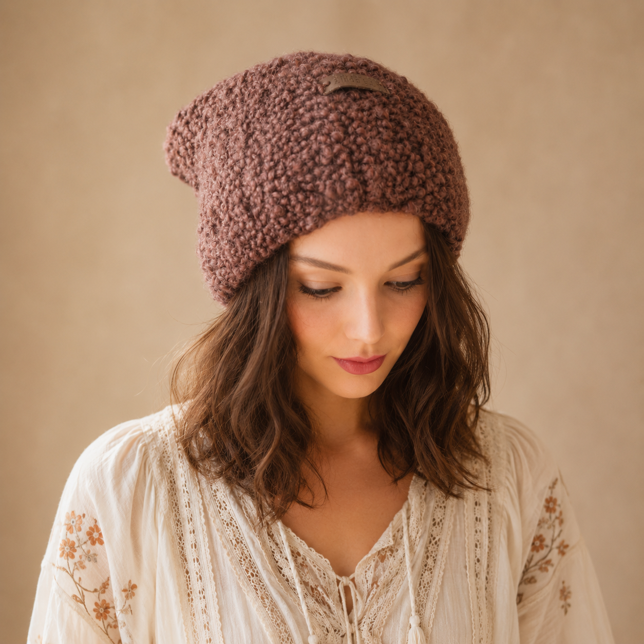 Bruine alpaca wollen beanie
