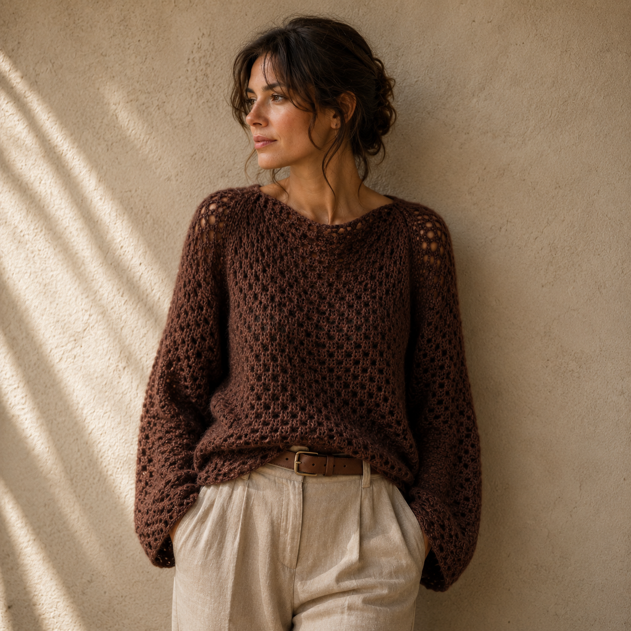 Bruine mohair wollen trui