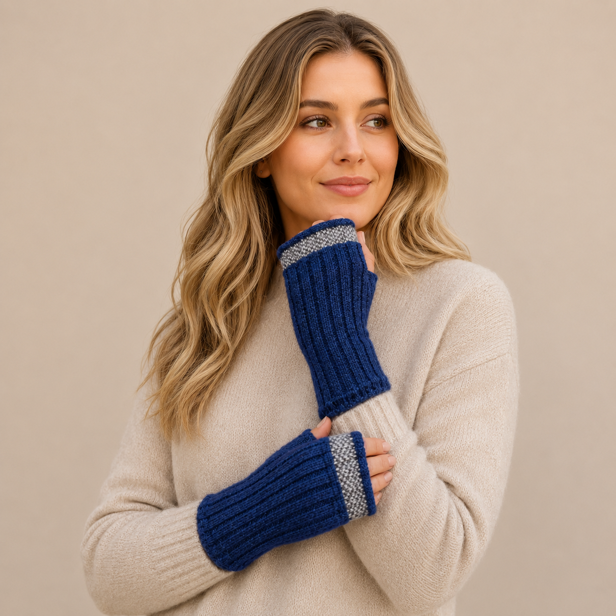 Donkerblauwe merino wollen handschoenen