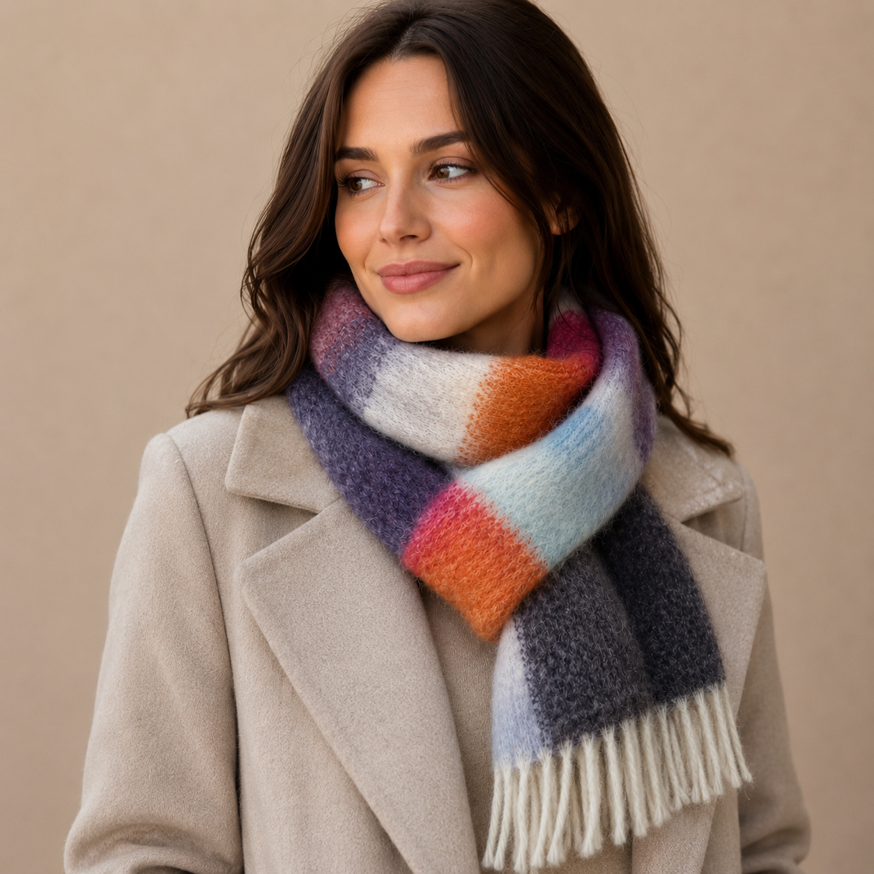 Gestreepte mohair wollen sjaal