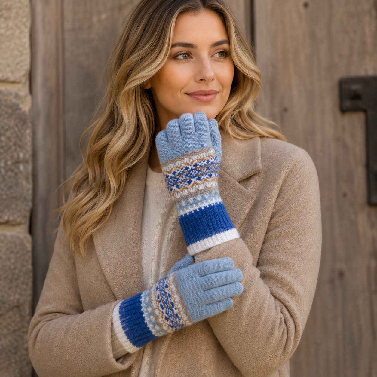 Jeansblauwe merino wollen handschoenen