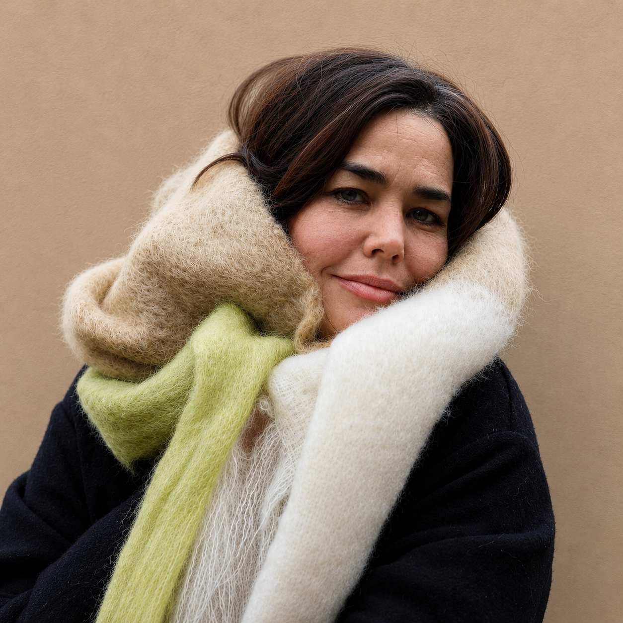 Mohair Colorblock Sjaal Lichtgrijs-Camel-Rood | Mantas Ezcaray