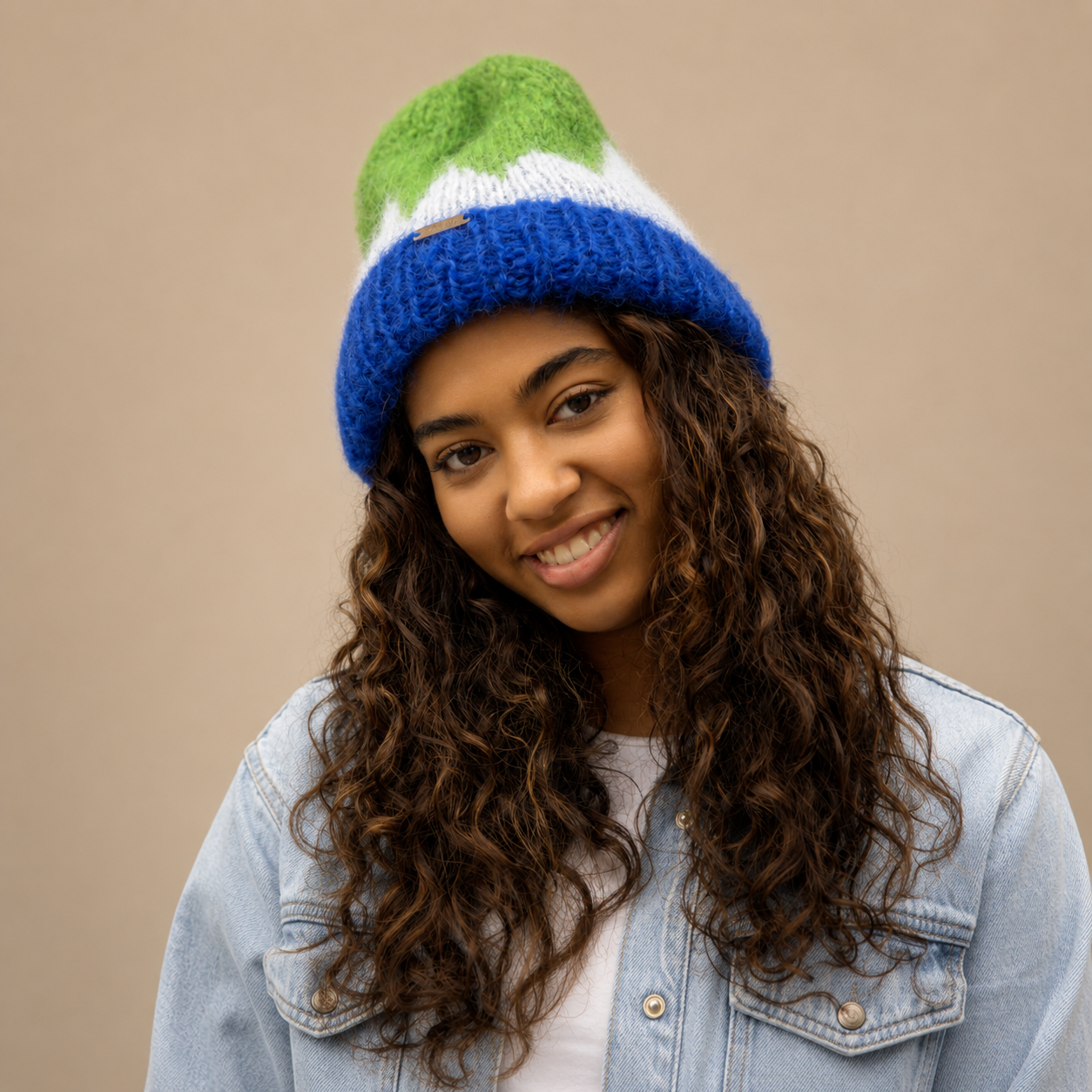 Groene mohair wollen muts