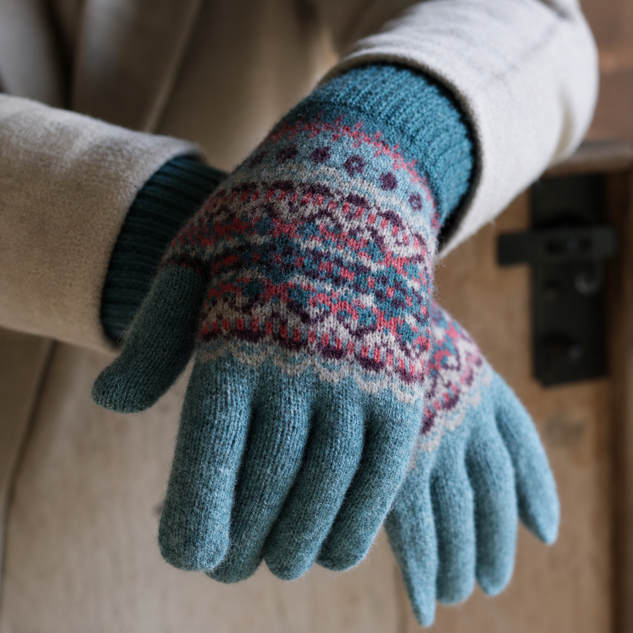Jeansblauwe merino wollen handschoenen