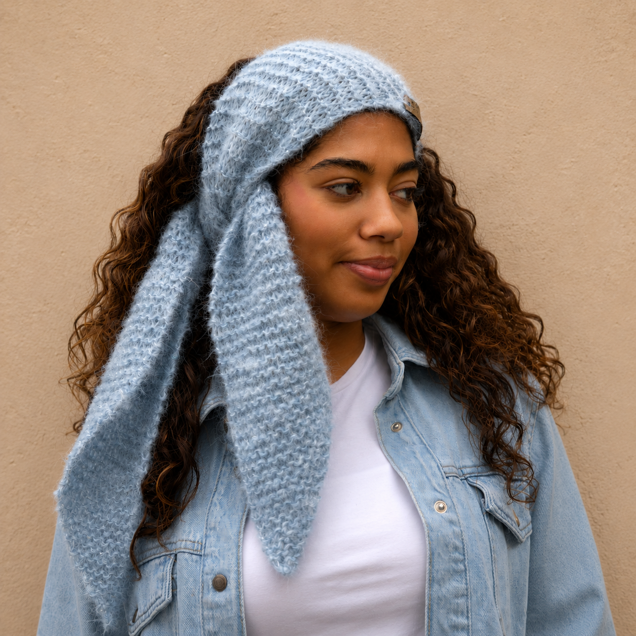 Lichtblauwe Alpaca Skinny Sjaal — Handgemaakt