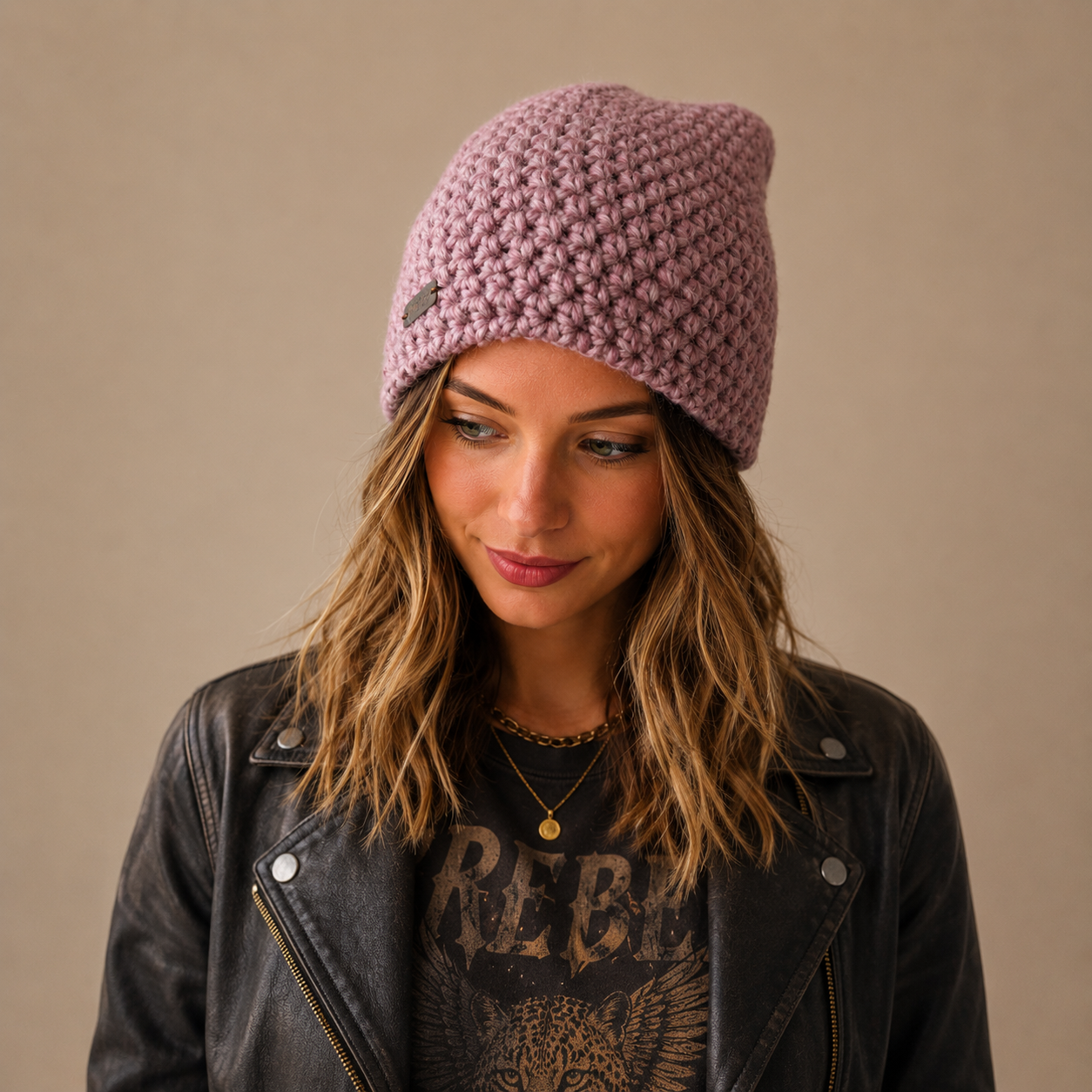 Lila lama wollen beanie