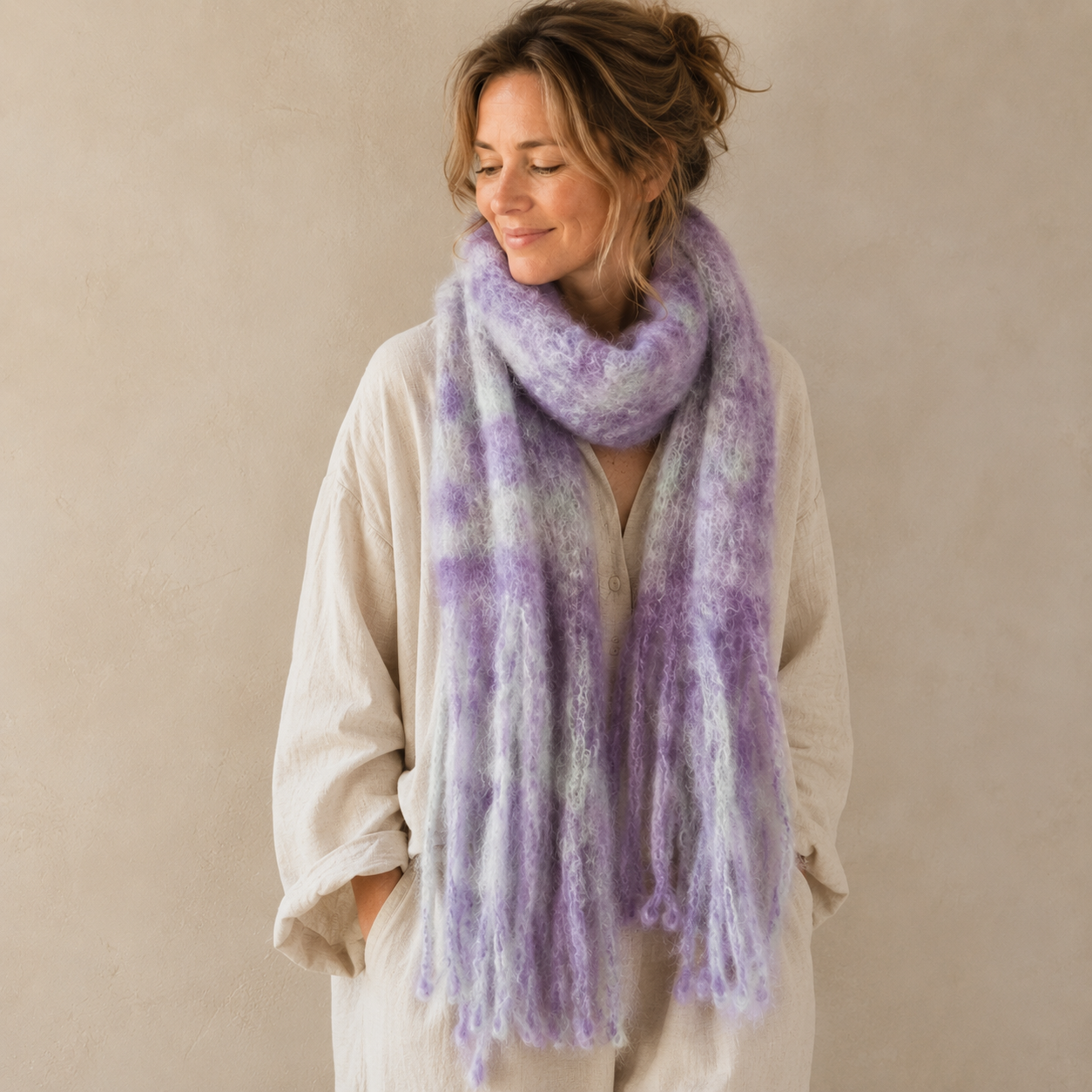Lila mohair wollen sjaal
