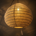 Handmade linnen hanglamp naturel met bamboe frame — handgemaakt in Indonesië | Madrista