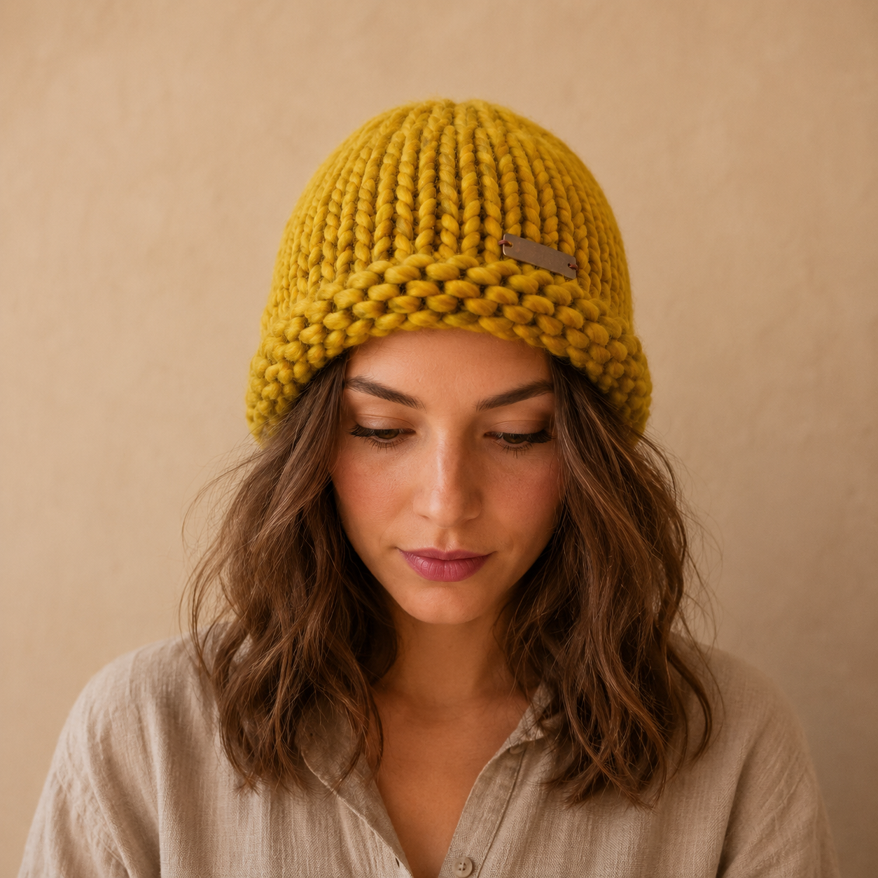Paarse merino wollen beanie