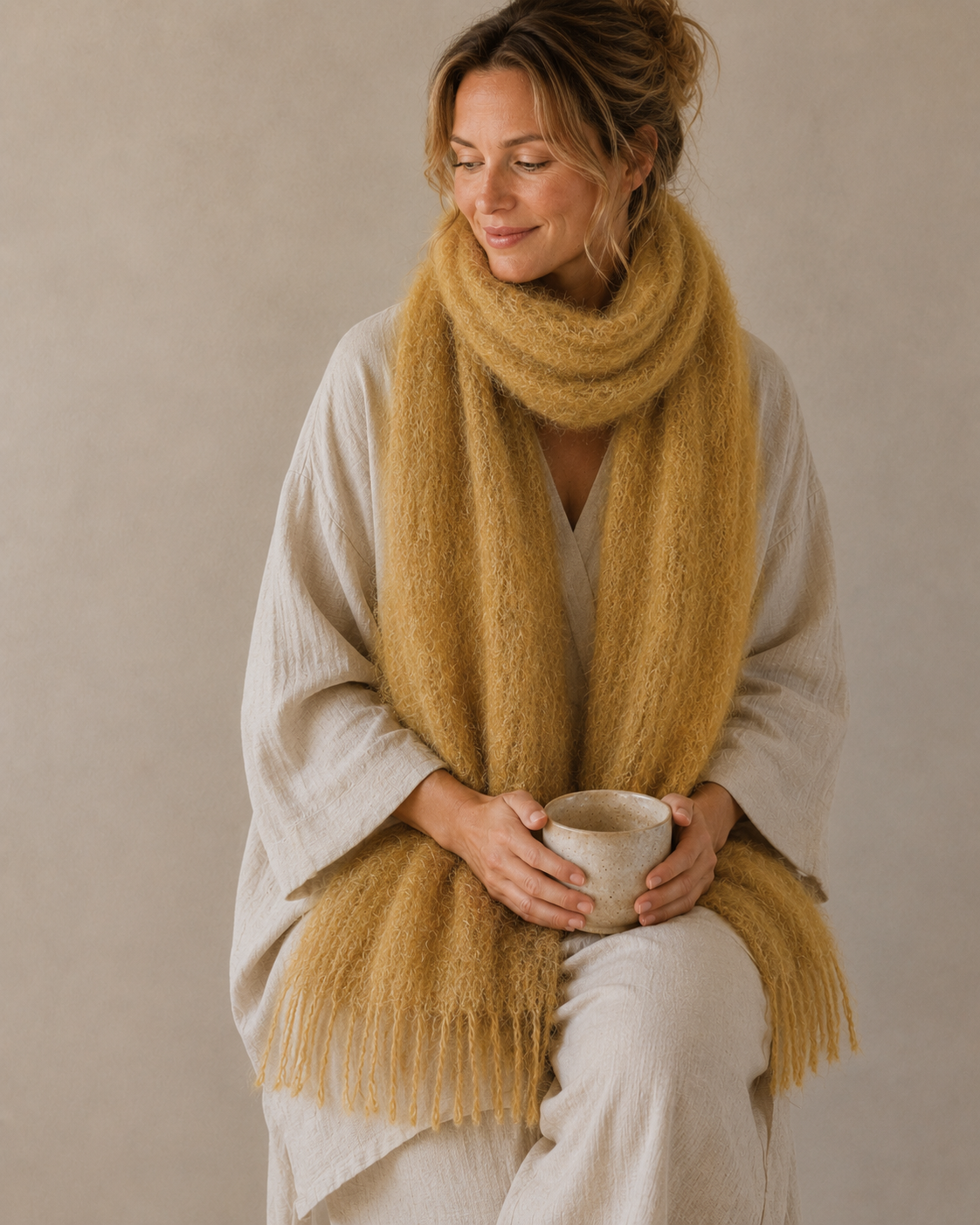 Oud roze mohair wollen sjaal