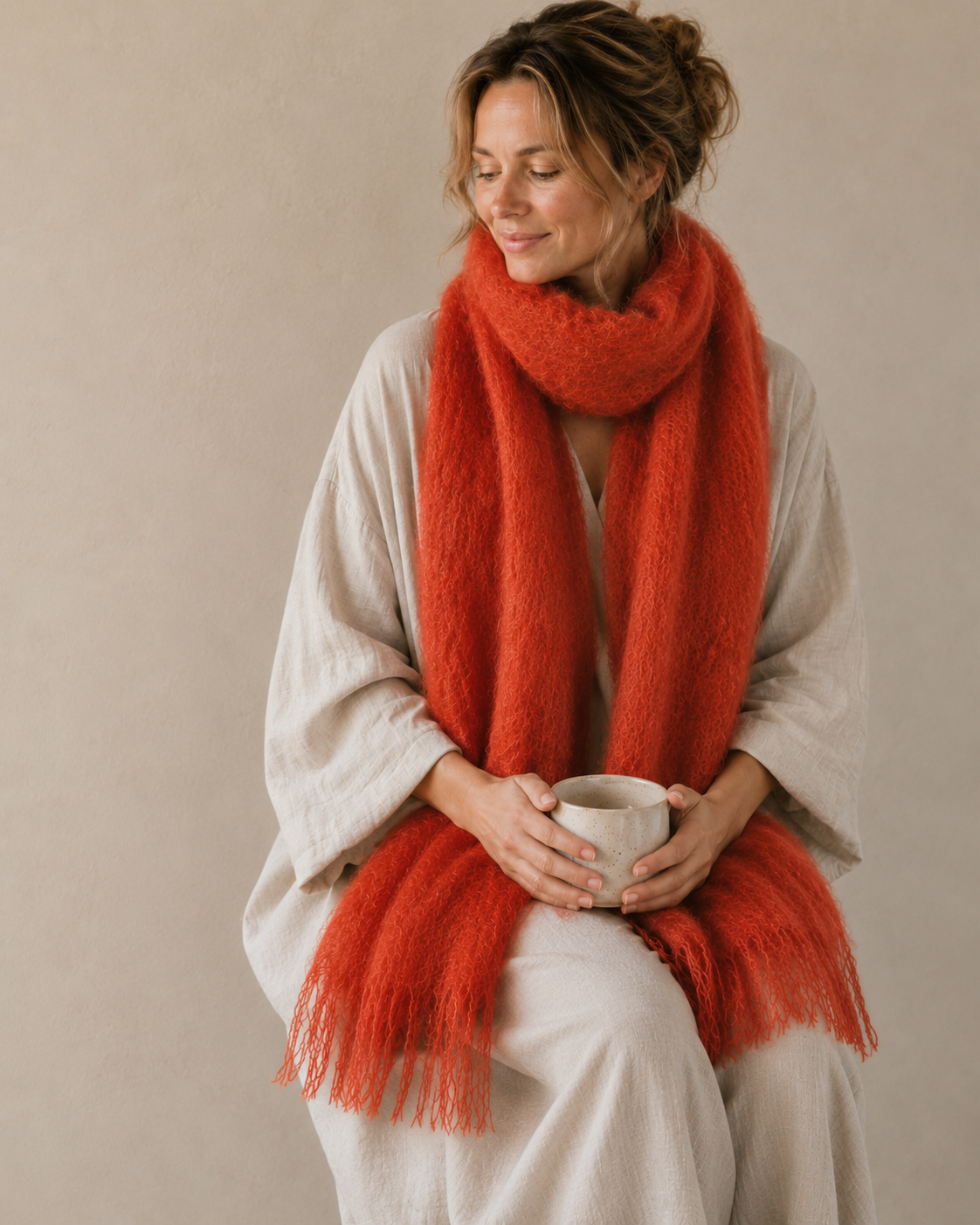 Oud roze mohair wollen sjaal