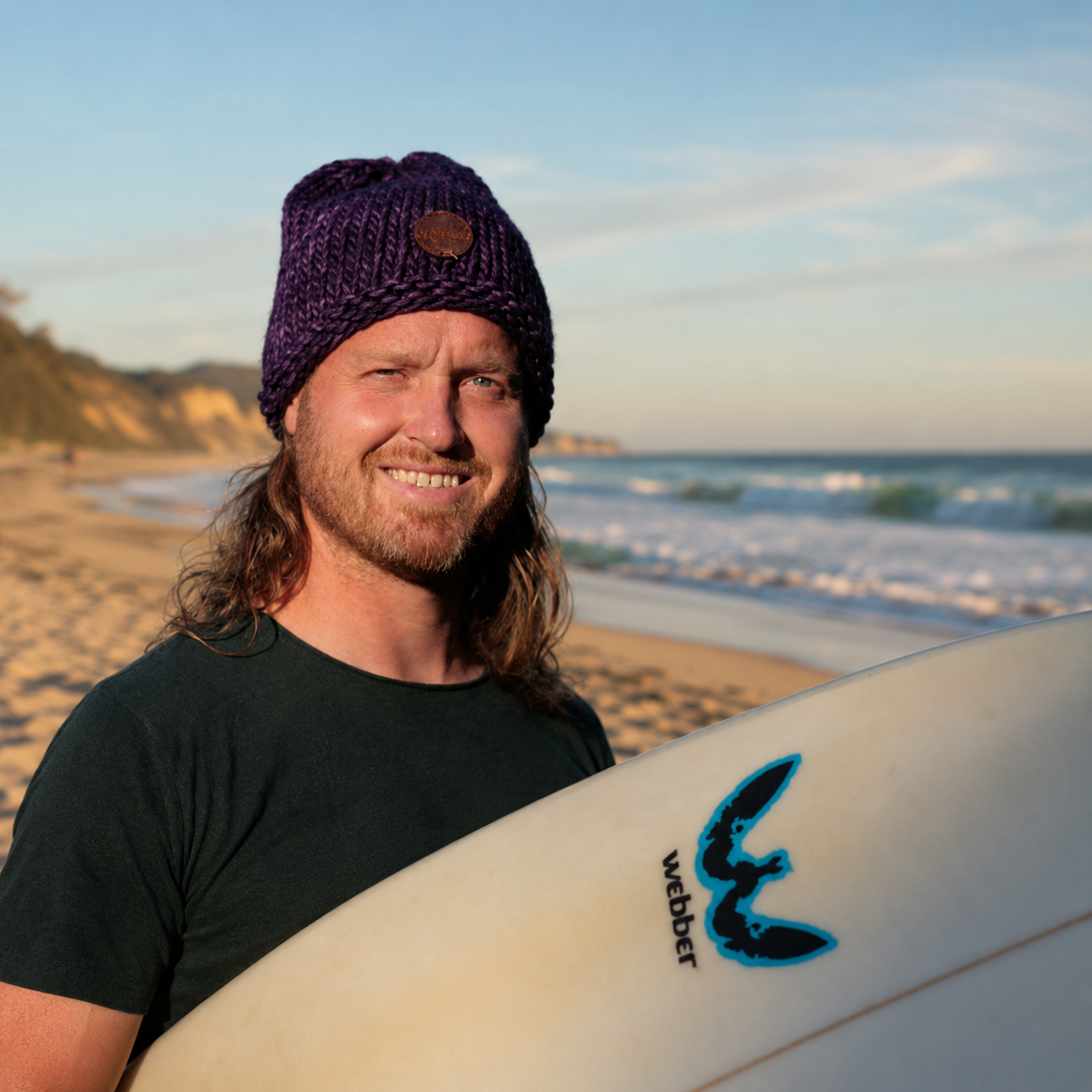 Paarse merino wollen beanie
