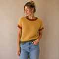 Warmgele handgebreide alpaca trui met korte raglanmouw — 70% alpaca, 30% zijde, maat M | Madrista