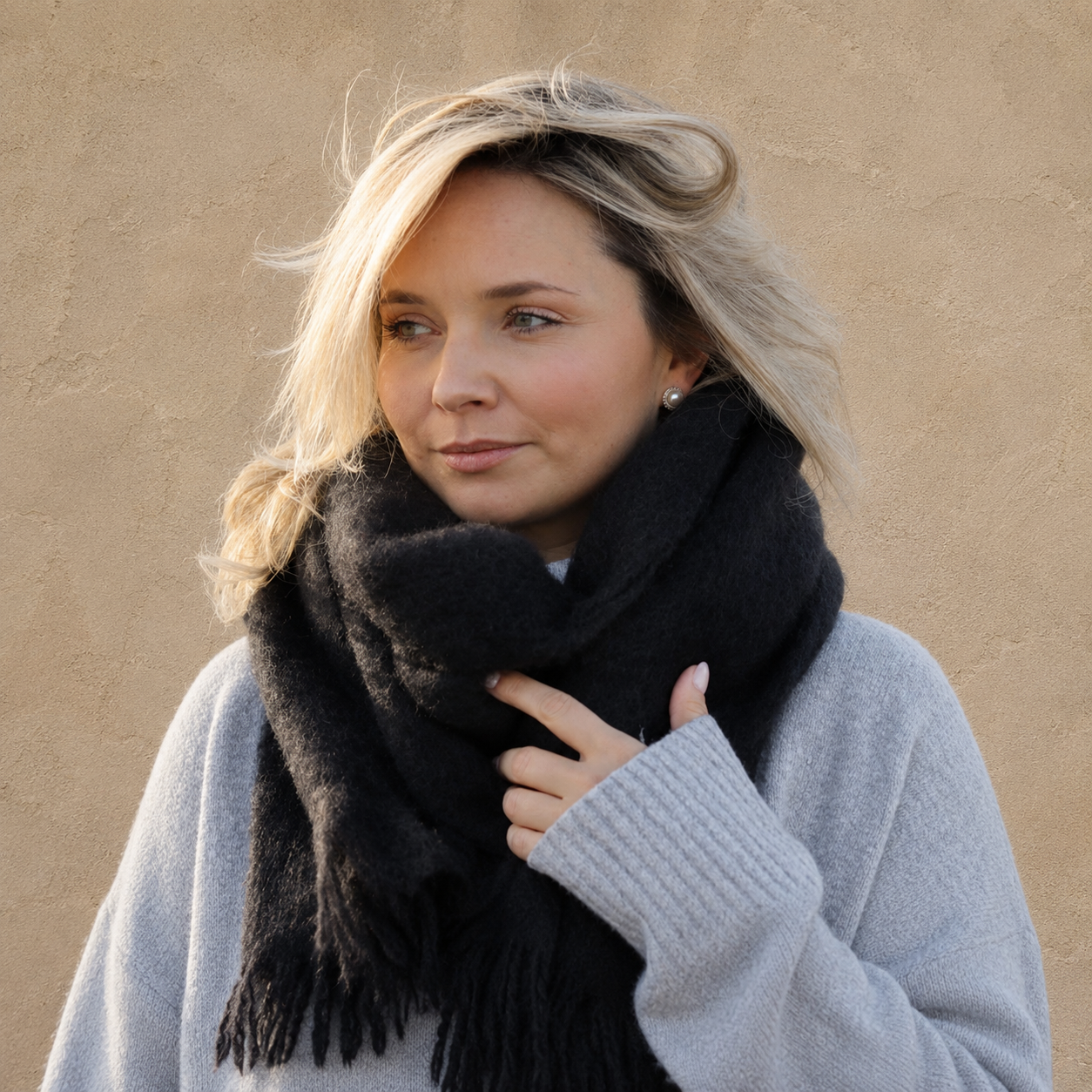 Oud roze mohair wollen sjaal