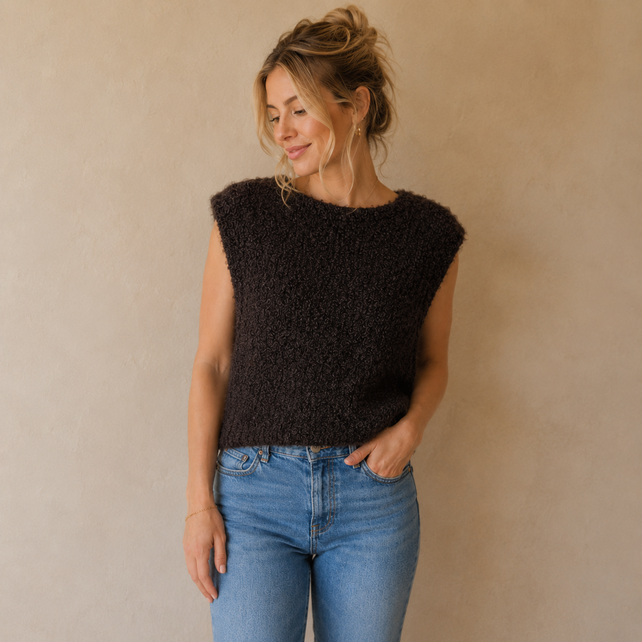 Zwarte bouclé wollen spencer